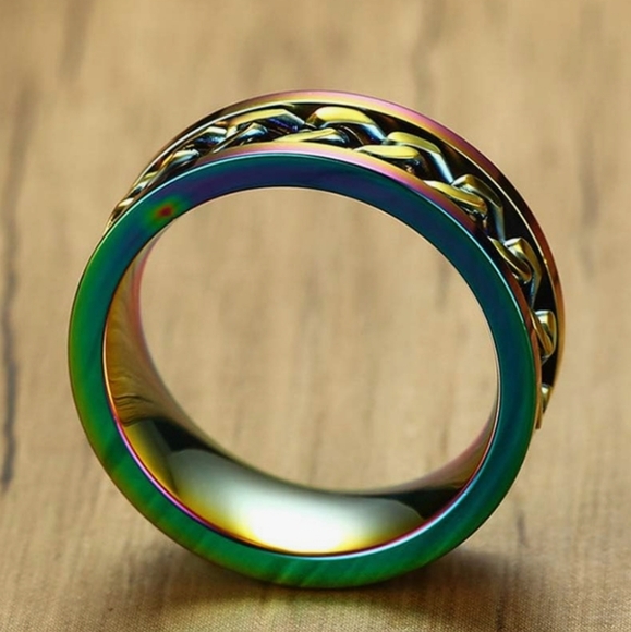 Rainbow multicolor Stainless steel rotating fidget spinner ring - Picture 5 of 6
